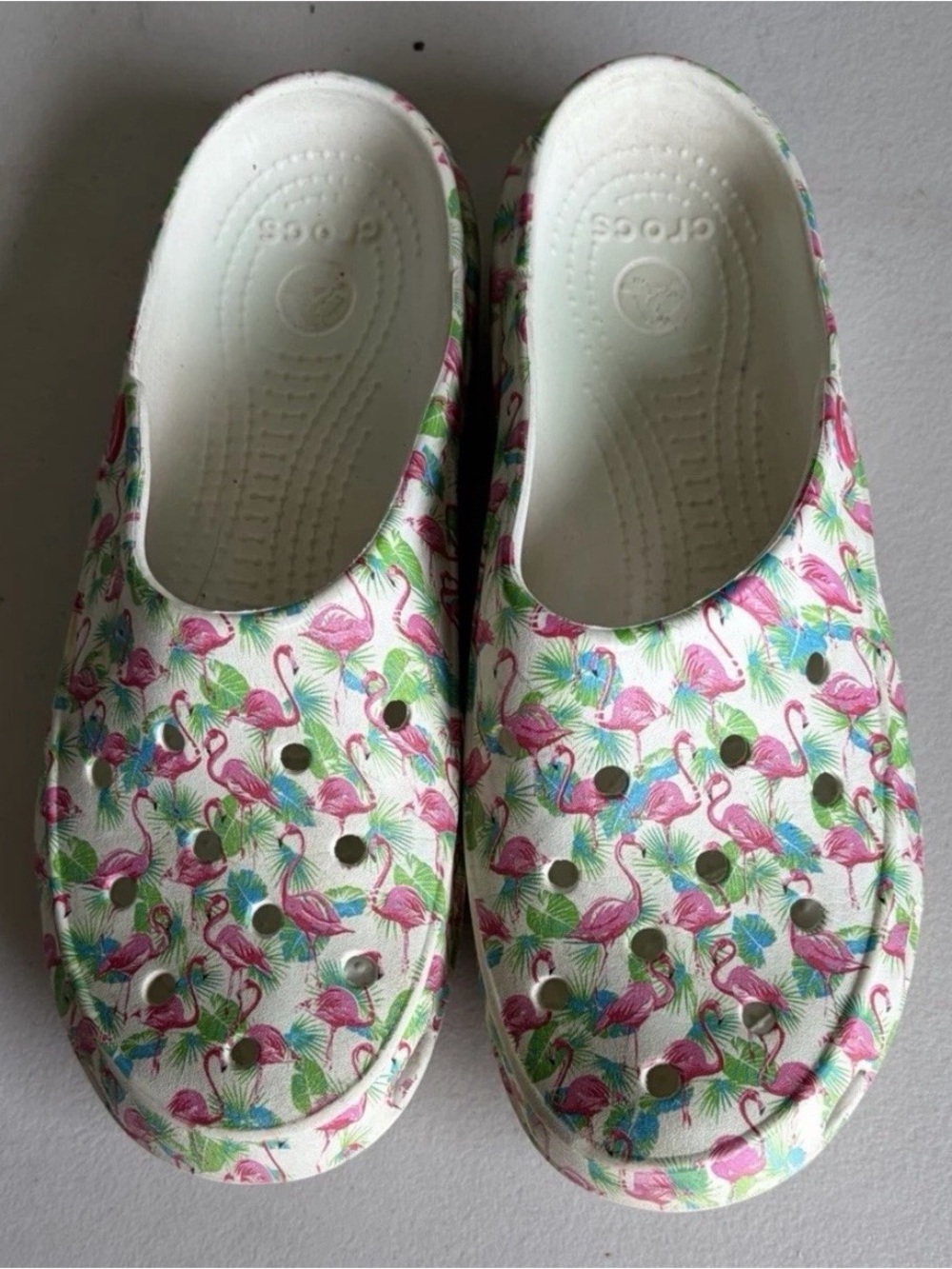 Crocs Flamingo Print Clogs - White/Pink W8